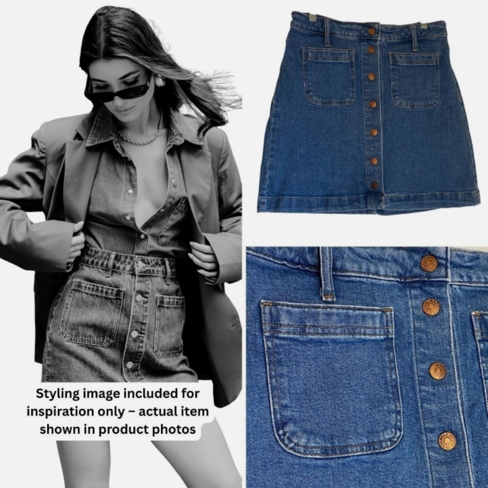 Madewell Denim Mini Skirt Retro Pocket Button Front Stretch Sz 28
